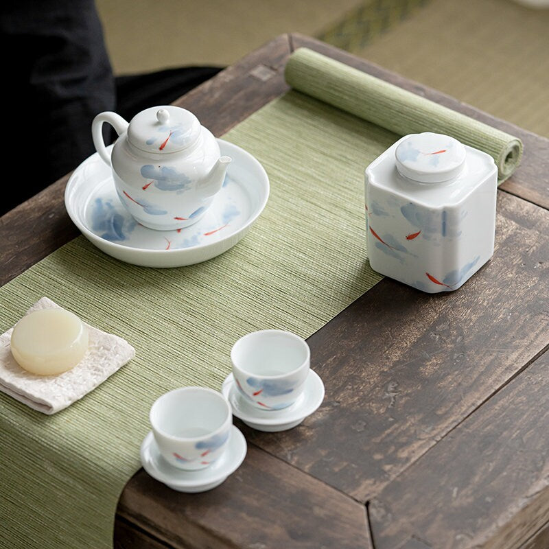 Hand Painted Fish Ceramic Canister | Canister Set | Sealed Small Tea Jars | Tea Containers | Tea Caddy | Tea Tin, 3 Style, Tea Lovers Gift