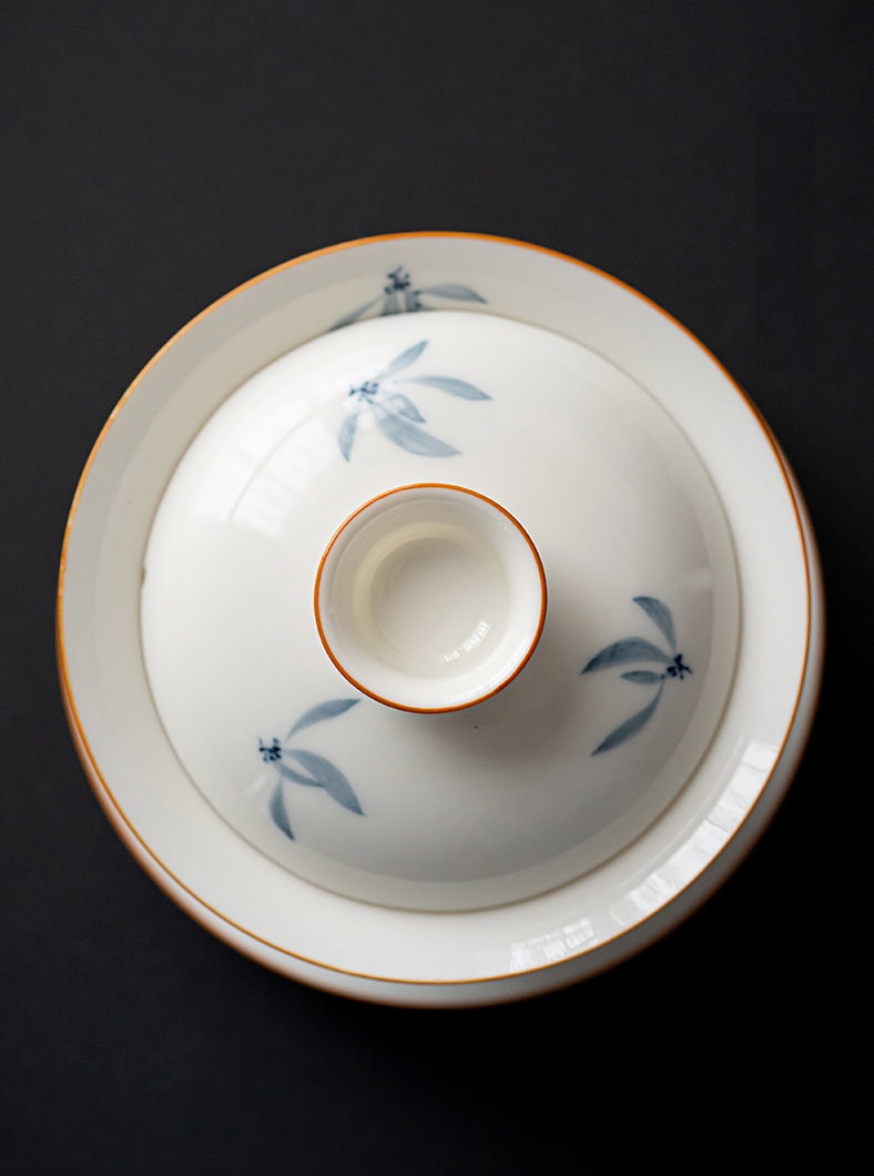 Hand Painted Orchid Gaiwan 5.58oz/165ml, White Porcelain Gaiwan, Handmade, Gaiwan Pu-Erh Tea, Gift to Kungfu Tea Lovers
