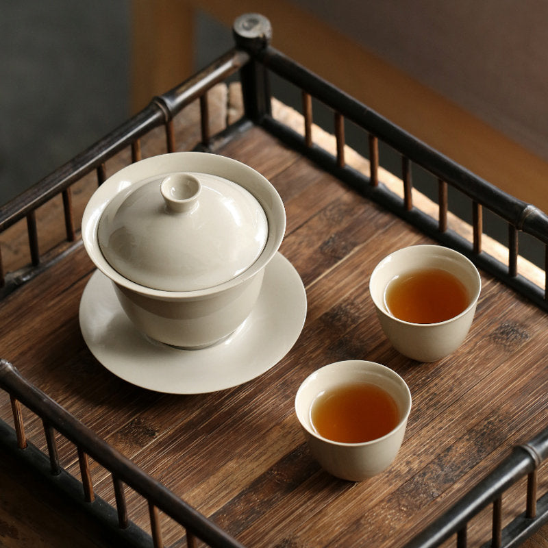 Handmade Porcelain Gaiwan 175ml/5.9oz | Wood Ash Glaze White Gray Gaiwan | Gaiwan Tea Set | Chinese Kungfu Tea Gaiwan | Gongfu Tea Gaiwan