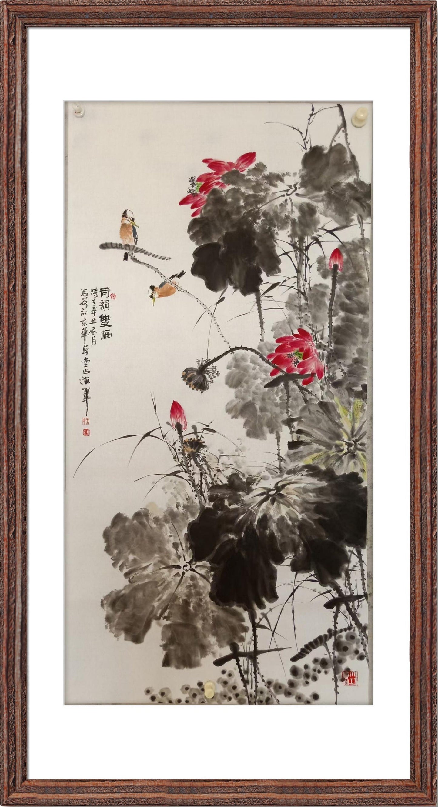 Original Chinese Painting of Lotus, Oriental Watercolor painting, Traditional Chinese ink painting Lotus, Brush painting, Flower Wall Art,