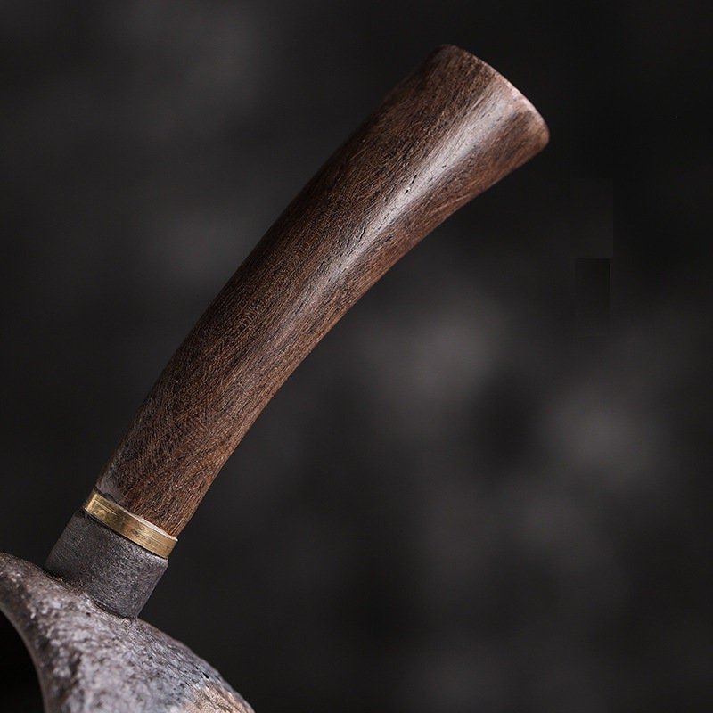 Handmade Ceramic Fairness Cup with Wooden Handle , Retro Coarse Pottery Gongdaobei for Kung Fu Tea, Tea Pitcher, Gongfu Tea Accessories