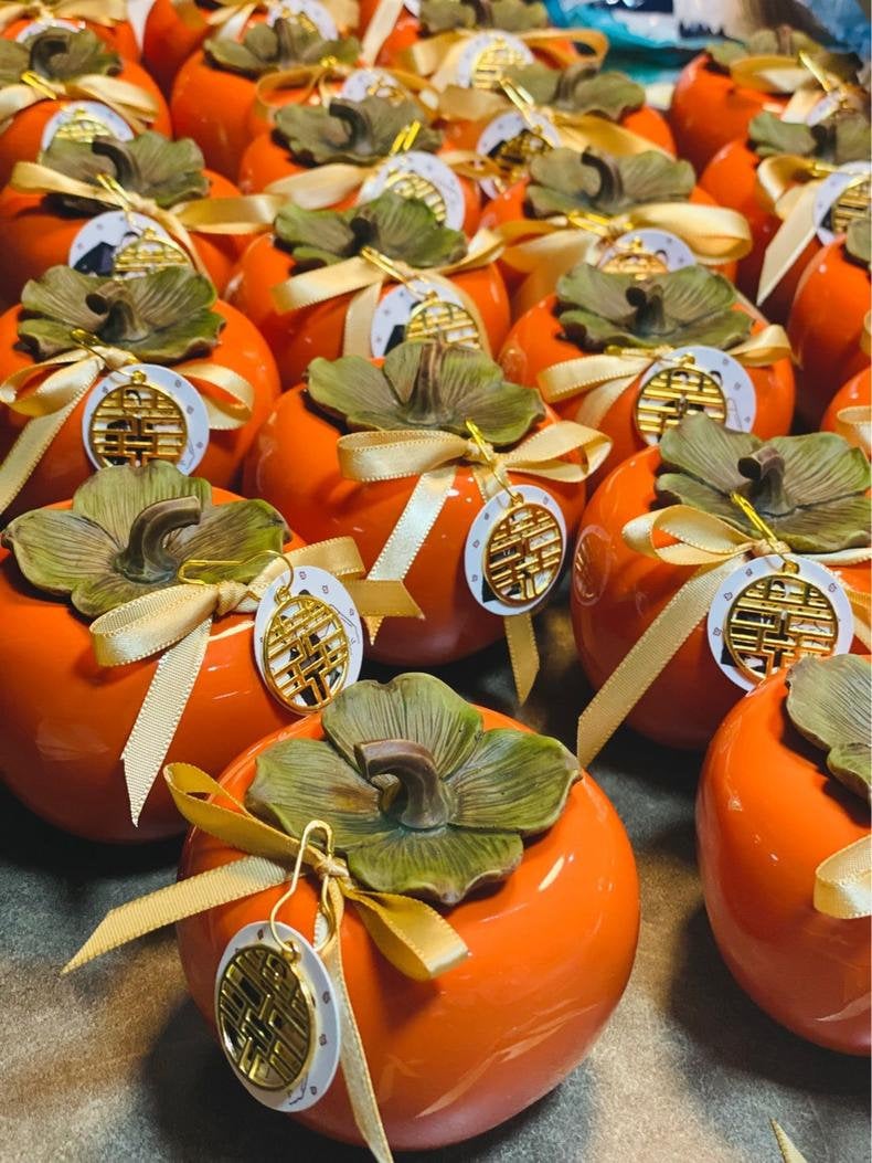 Ceramic Persimmon Tea Canister, Small Tea Jars, Tea Containers, Tea Caddy, Tea Tin, Persimmon Decor, 2 size, Wedding favors Candy jars