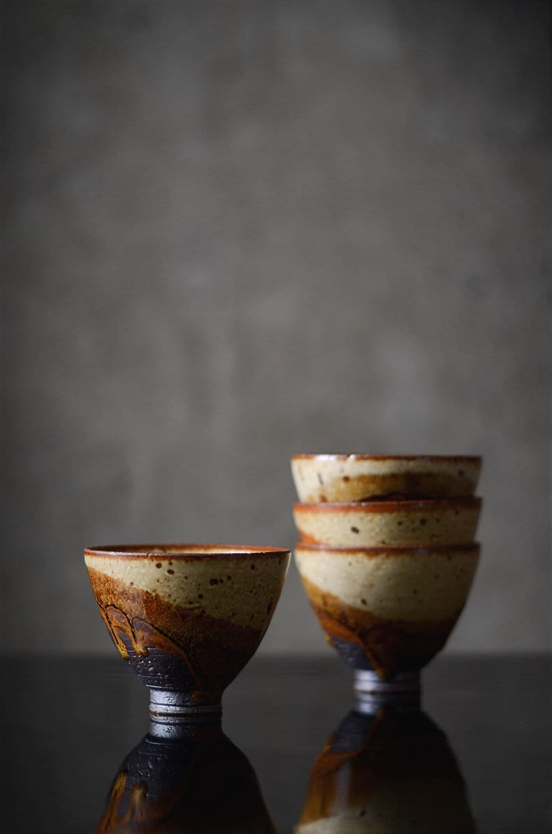 Jingdezhen 'Sunset' Stoneware Gaiwan Set, Handmade Wood-fire Color Kungfu Tea Set - 1 Gaiwan, 4 cups and 1 pitcher, Gongfu Tea Lovers Gift