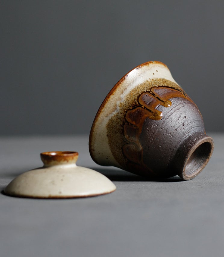 Jingdezhen 'Sunset' Stoneware Gaiwan Set, Handmade Wood-fire Color Kungfu Tea Set - 1 Gaiwan, 4 cups and 1 pitcher, Gongfu Tea Lovers Gift