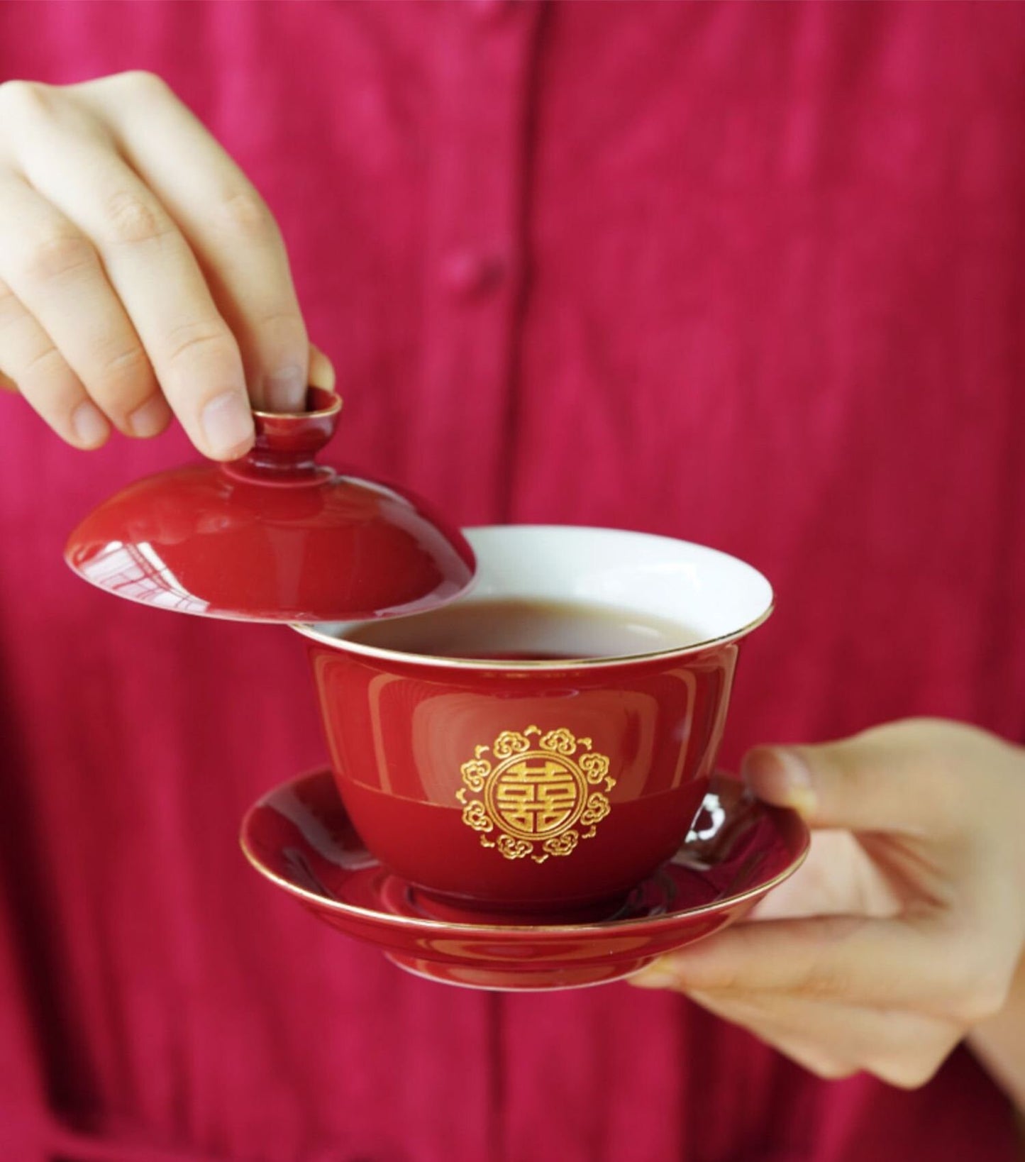 Double Happiness Wedding Tea Ceremony Set, Oriental Wedding Gaiwan Tea Set, Chinese Wedding Tea Set, Red Teapot Set