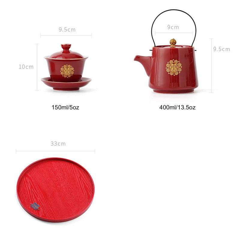 Double Happiness Wedding Tea Ceremony Set, Oriental Wedding Gaiwan Tea Set, Chinese Wedding Tea Set, Red Teapot Set