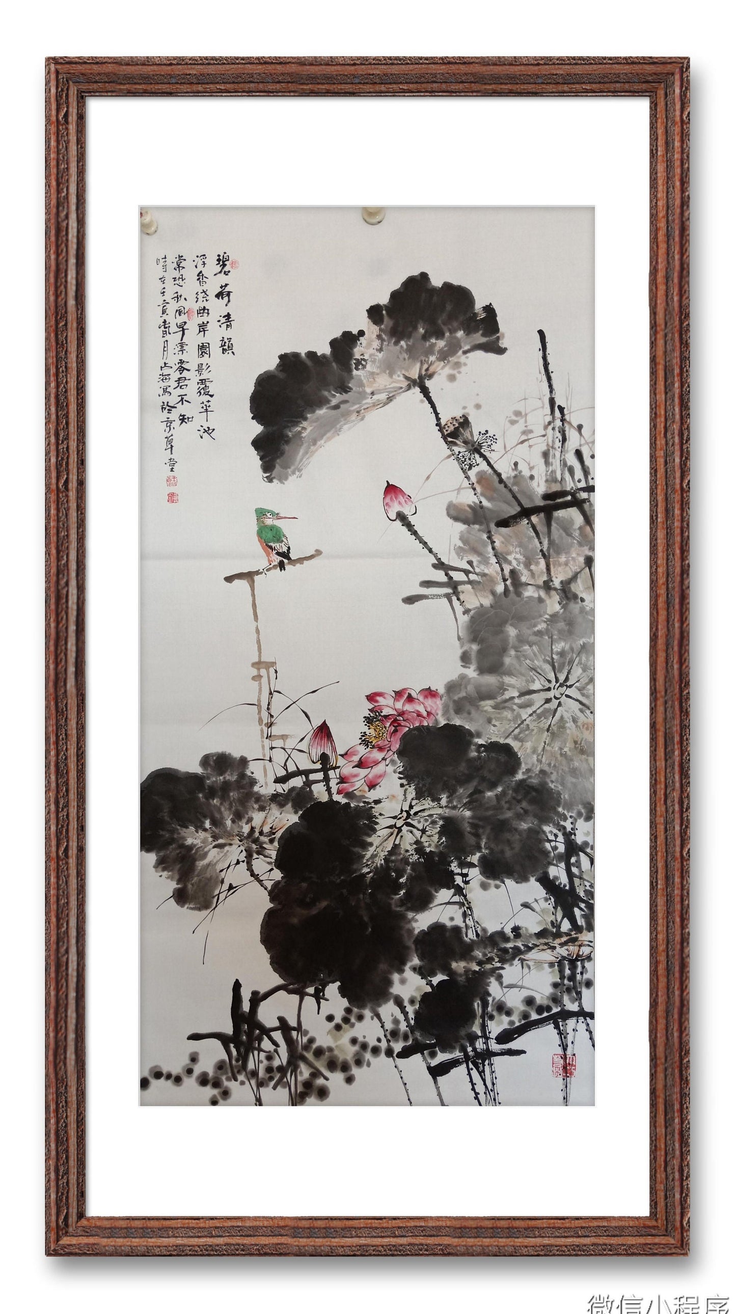 Chinese Ink Painting Lotus Flowers, Original Ink Brush Painting, Oriental Brush painting, Lotus Flower Wall Art