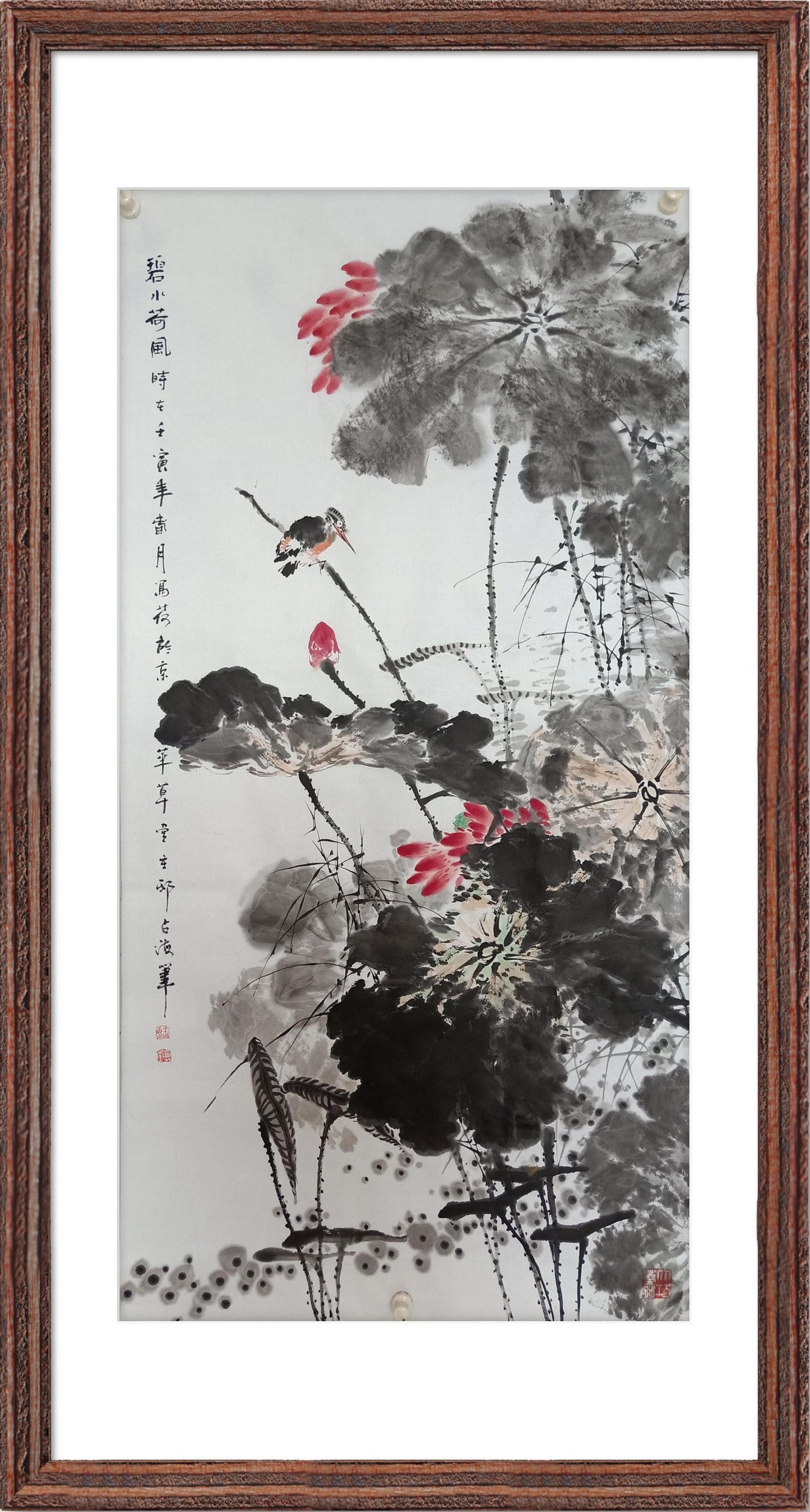Original Chinese Ink Painting Lotus Flowers, Sumi-e lotus, Oriental Ink Brush Painting, Flower Wall Art, Zen Painting, Tea House Painting