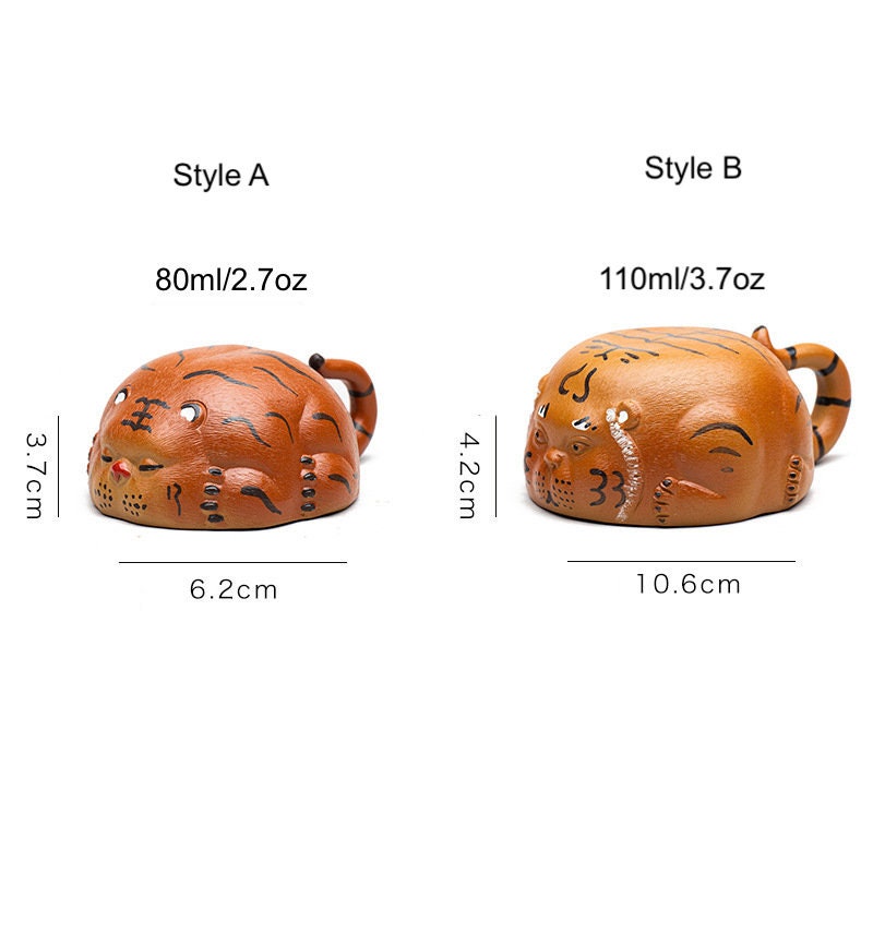 Tiger Zisha Gongfu Cup, Chinese Yixing Handmade Zisha Cup, Tiger Tea Pet, Kungfu Tea Cup Tea Bowl with handle, 2 Style, Tea Lover Gift
