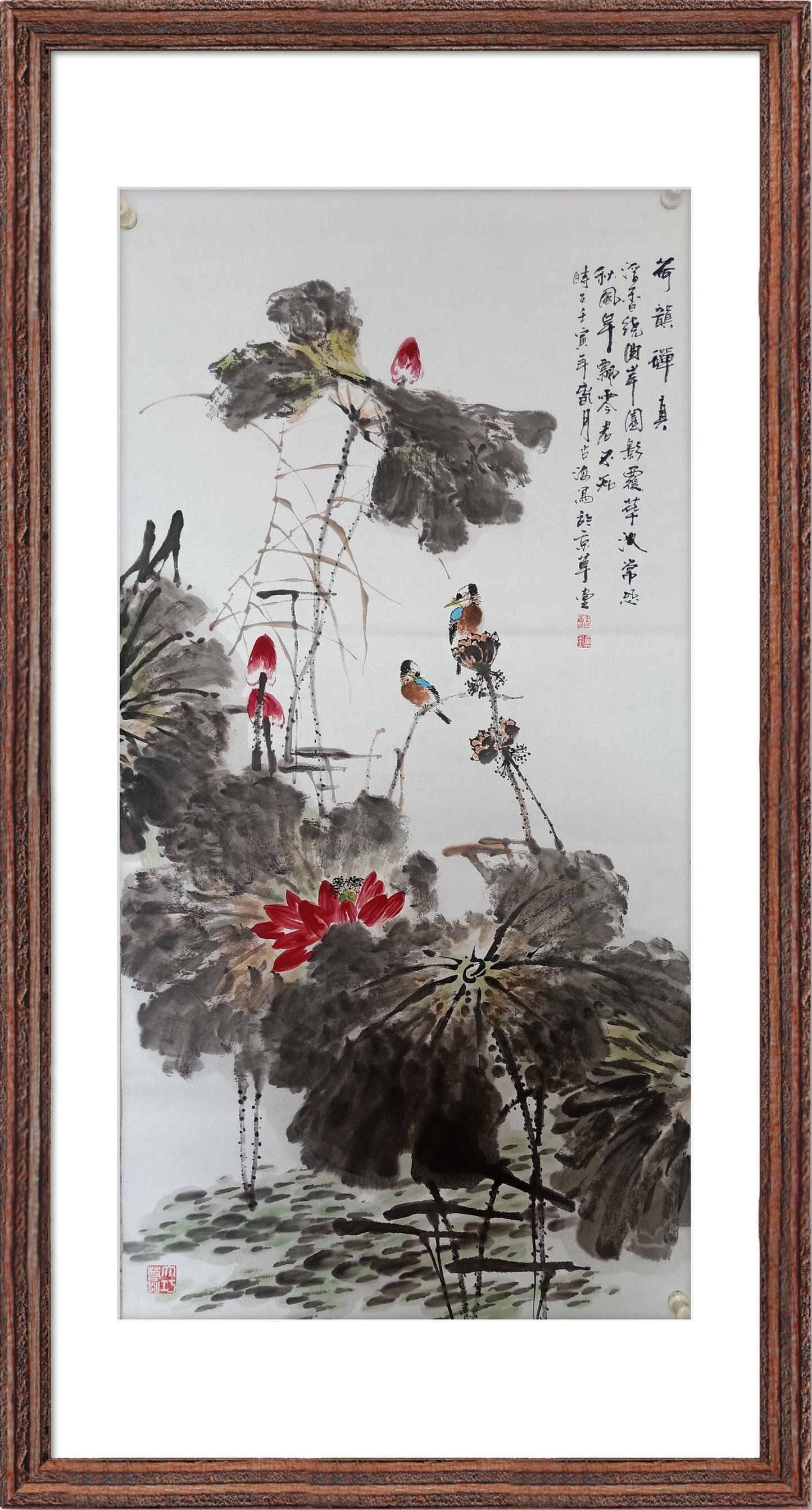 Oriental Ink Brush Painting Lotus, Original Chinese Ink Painting Flowers, Lotus Flower Wall Art, Sumi-e lotus, Zen Style Brush Painting