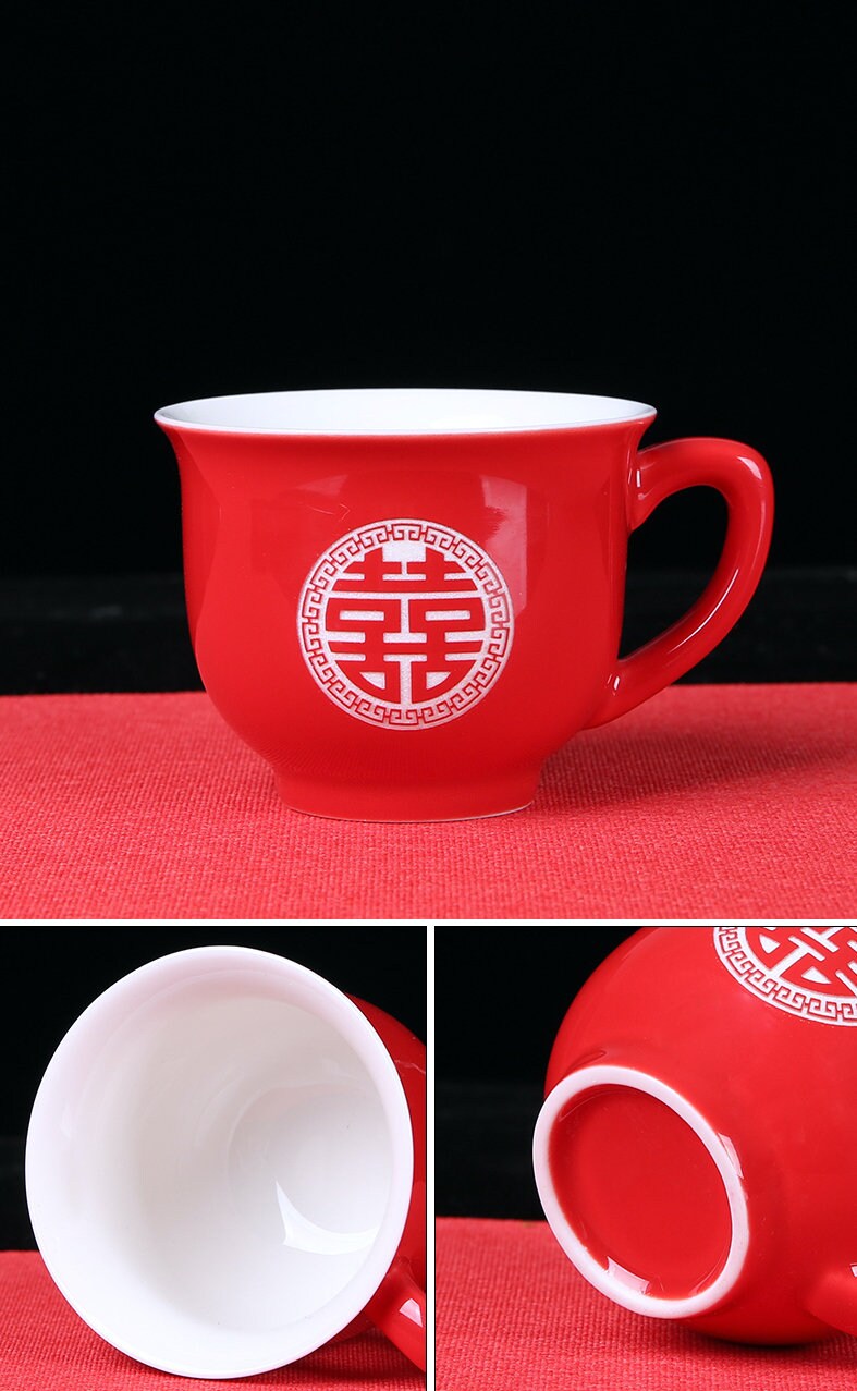 Wedding Tea Ceremony Set, Double Happiness Wedding Set includes Teapot, 6/8/10 Cups and Tray, Oriental Tea Ceremony Set for Wedding