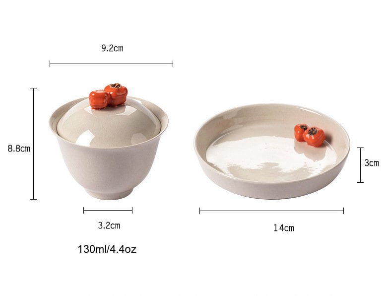 Handmade Persimmon Gaiwan 130ml/4.4oz | Wood Ash Glaze White Gray Gaiwan | Handmade Gaiwan Brewing Kungfu tea | Gongfu tea lover gift