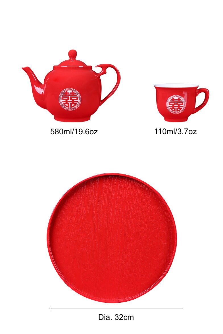 Wedding Tea Ceremony Set, Double Happiness Wedding Set includes Teapot, 6/8/10 Cups and Tray, Oriental Tea Ceremony Set for Wedding