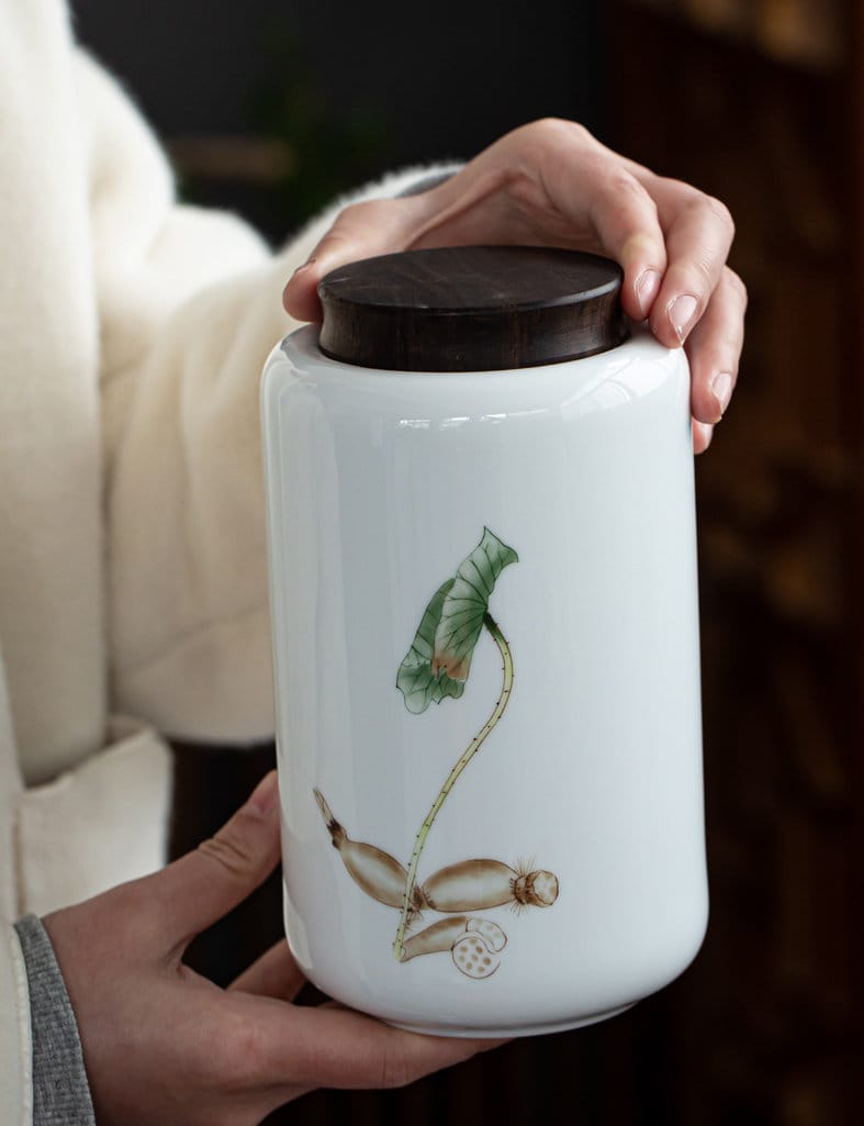 Hand Painted Large Size Tea Jars 1200ml/40oz, White Porcelain Tea Canister for Loose Tea Leaf, Tea Containers, Tea Caddy, Tea Tin, 8 Styles