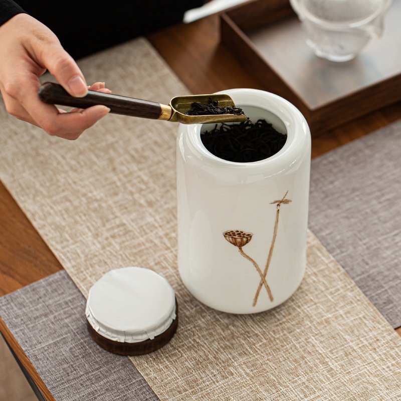 Hand Painted Large Size Tea Jars 1200ml/40oz, White Porcelain Tea Canister for Loose Tea Leaf, Tea Containers, Tea Caddy, Tea Tin, 8 Styles