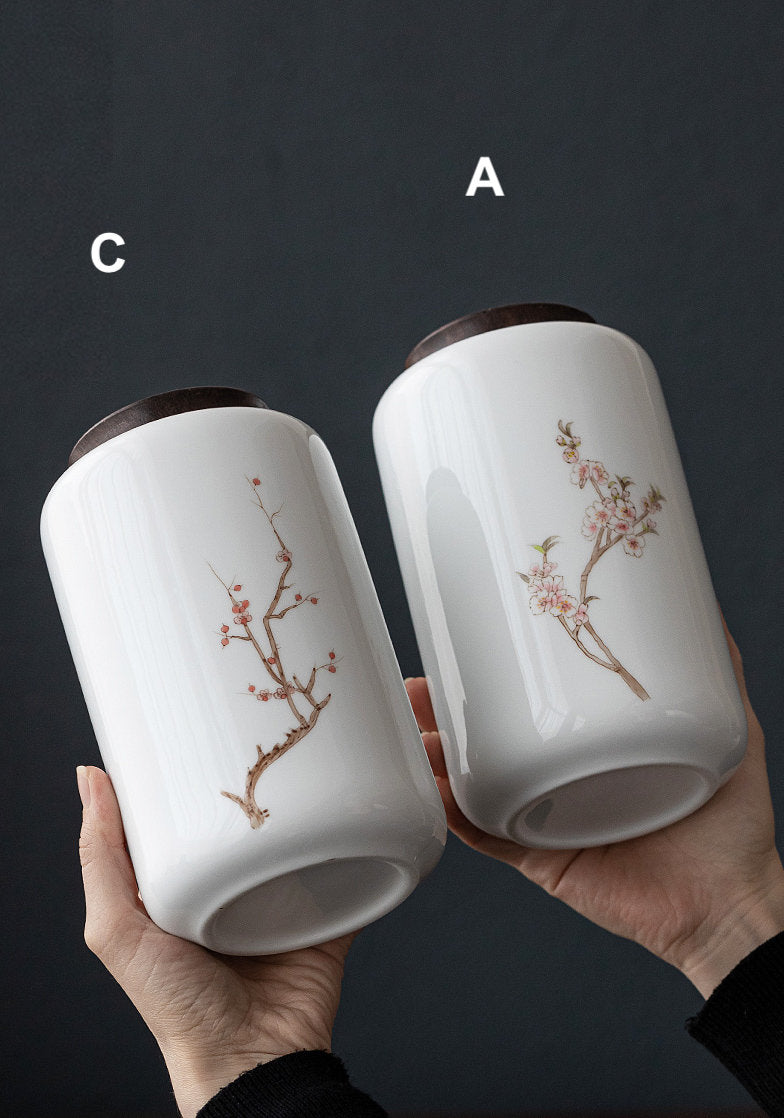 Hand Painted Large Size Tea Jars 1200ml/40oz, White Porcelain Tea Canister for Loose Tea Leaf, Tea Containers, Tea Caddy, Tea Tin, 8 Styles