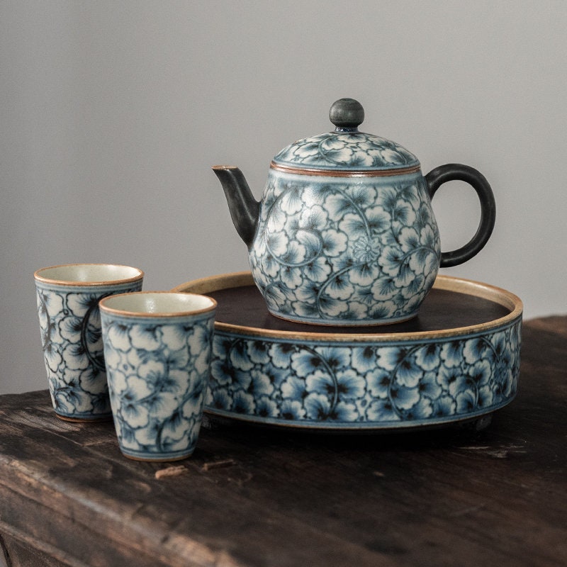 Fanggu Style Blue White Kungfu Teapot 150ml/5oz, Hand Painted Ginkgo Leaves Teapot, Jingdezhen Fine Chinese Teapot, Gongfu Tea Lovers Gift