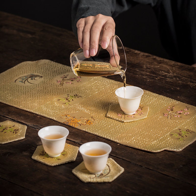 Tea Ceremony Mats 20x48cm, Brocade, Zen Style, Chado Tea Cloth, Small Tea Table Placemat, Tea Towels, Gongfu Tea Set Accessory, 5 Styles