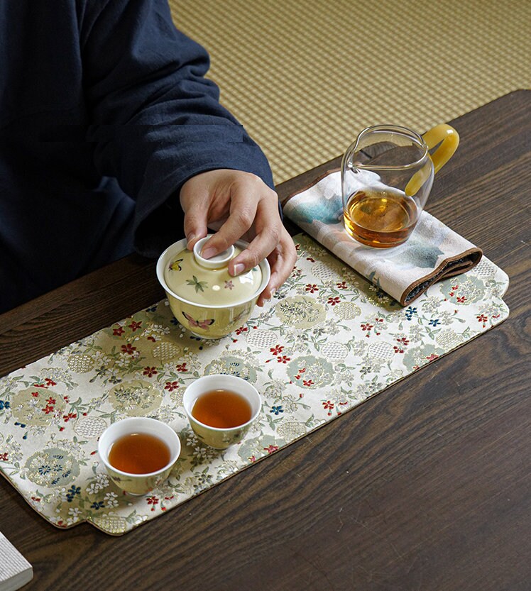 Gongfu Tea Ceremony Mats 20x48cm, Brocade, Zen Style Mat, Chado Cloth, Tea Table Placemat, Tea Towels, Gongfu Tea Set Accessory, 5 Styles