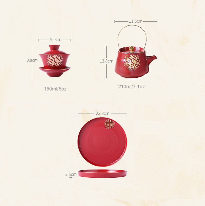 Oriental Wedding Tea Ceremony Set, Double Happiness Chinese Tea Ceremony Set, Chinese Wedding Tea Set, Red Teapot Set