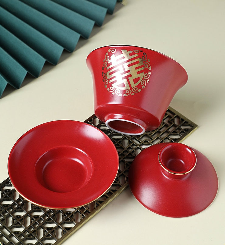 Oriental Wedding Tea Ceremony Set, Double Happiness Chinese Tea Ceremony Set, Chinese Wedding Tea Set, Red Teapot Set