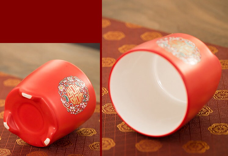 Chinese Wedding Tea Ceremony Set, Double Happiness Wedding Teapot Set, Red Ceramic Teapot Set with 6 Cups and Tray, Wedding Gift