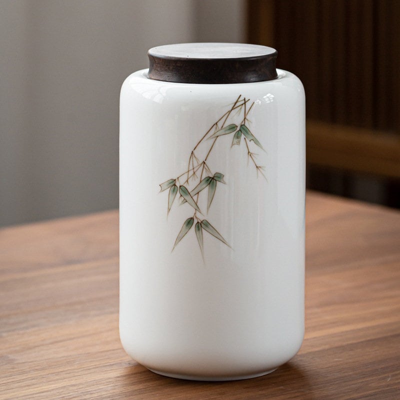 Hand Painted Large Size Tea Jars 1200ml/40oz, White Porcelain Tea Canister for Loose Tea Leaf, Tea Containers, Tea Caddy, Tea Tin, 8 Styles