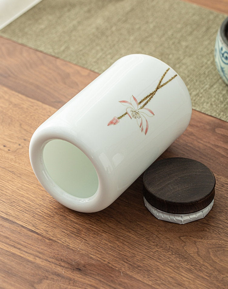 Hand Painted Large Size Tea Jars 1200ml/40oz, White Porcelain Tea Canister for Loose Tea Leaf, Tea Containers, Tea Caddy, Tea Tin, 8 Styles