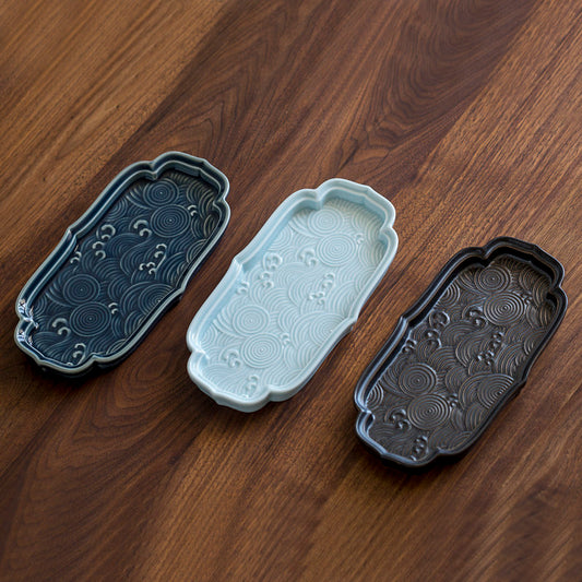 Clouds & Waves Pattern Tea Tray, Tea Table Fruit Snack Tray, Zen Style, Ceramic Tea Serving Tray, Gongfu Tea Tray, Wedding Decor Trays