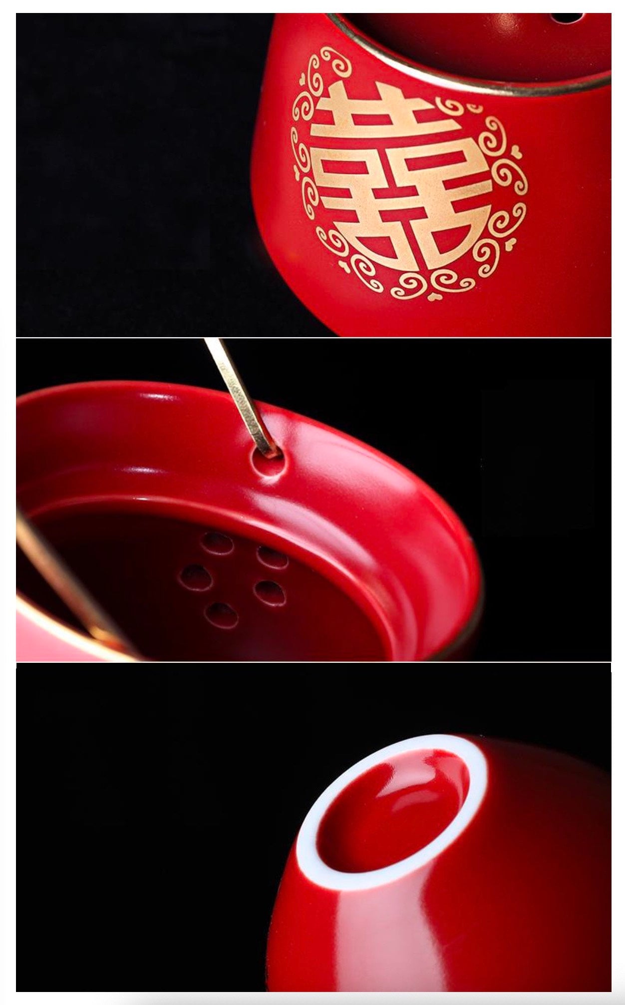 Oriental Wedding Tea Ceremony Set, Double Happiness Chinese Tea Ceremony Set, Chinese Wedding Tea Set, Red Teapot Set