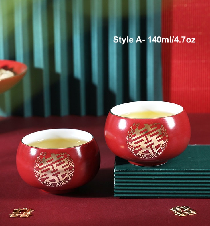 Chinese Wedding Tea Ceremony Cups, Double Happiness Wedding Tea Cups, Red Ceramic Tea Cups, Chinese Tea Ceremony Cups
