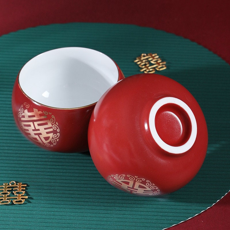 Chinese Wedding Tea Ceremony Cups, Double Happiness Wedding Tea Cups, Red Ceramic Tea Cups, Chinese Tea Ceremony Cups
