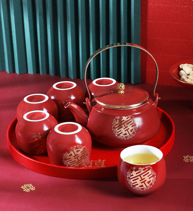 Chinese Wedding Tea Ceremony Cups, Double Happiness Wedding Tea Cups, Red Ceramic Tea Cups, Chinese Tea Ceremony Cups