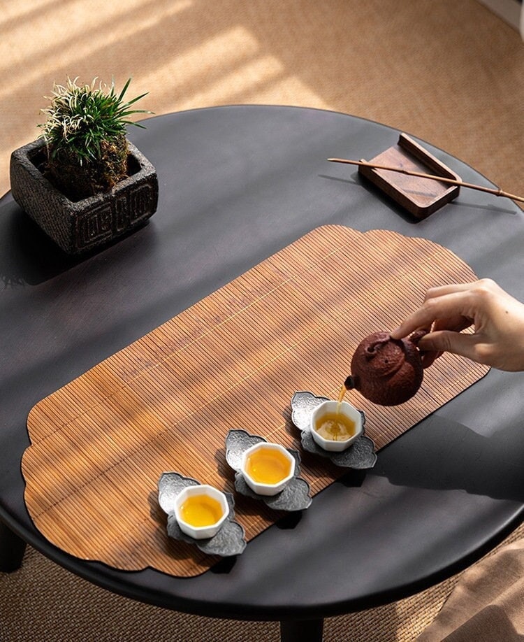 Natural Bamboo Tea Table Mat, Handmade Bamboo Tea Table Runner, Small Kungfu Tea Table Mat, Kungfu Tea Accessories, Tea Table Placemat