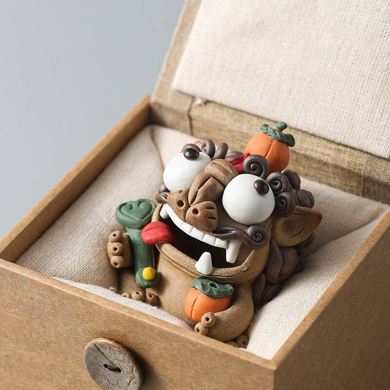 Happy Lion Clay Incense Holder, Good Fortune Animal Incense Burner, Tea Pet, Lucky Animal Ornaments, Kungfu Tea table Decor, 2 Styles