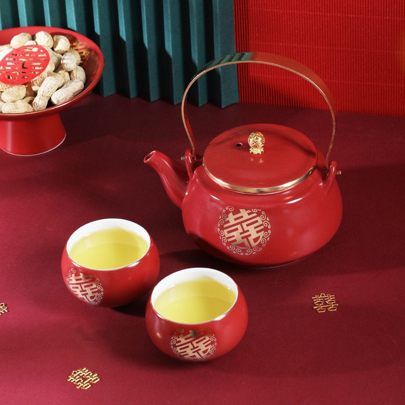 Chinese Wedding Tea Ceremony Cups, Double Happiness Wedding Tea Cups, Red Ceramic Tea Cups, Chinese Tea Ceremony Cups