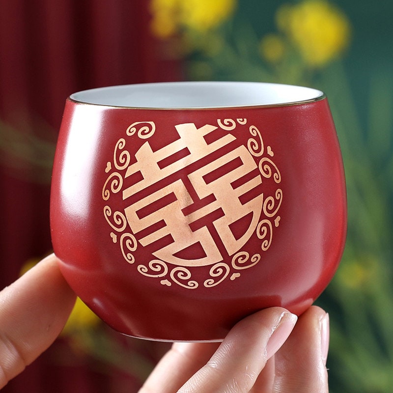 Chinese Wedding Tea Ceremony Cups, Double Happiness Wedding Tea Cups, Red Ceramic Tea Cups, Chinese Tea Ceremony Cups