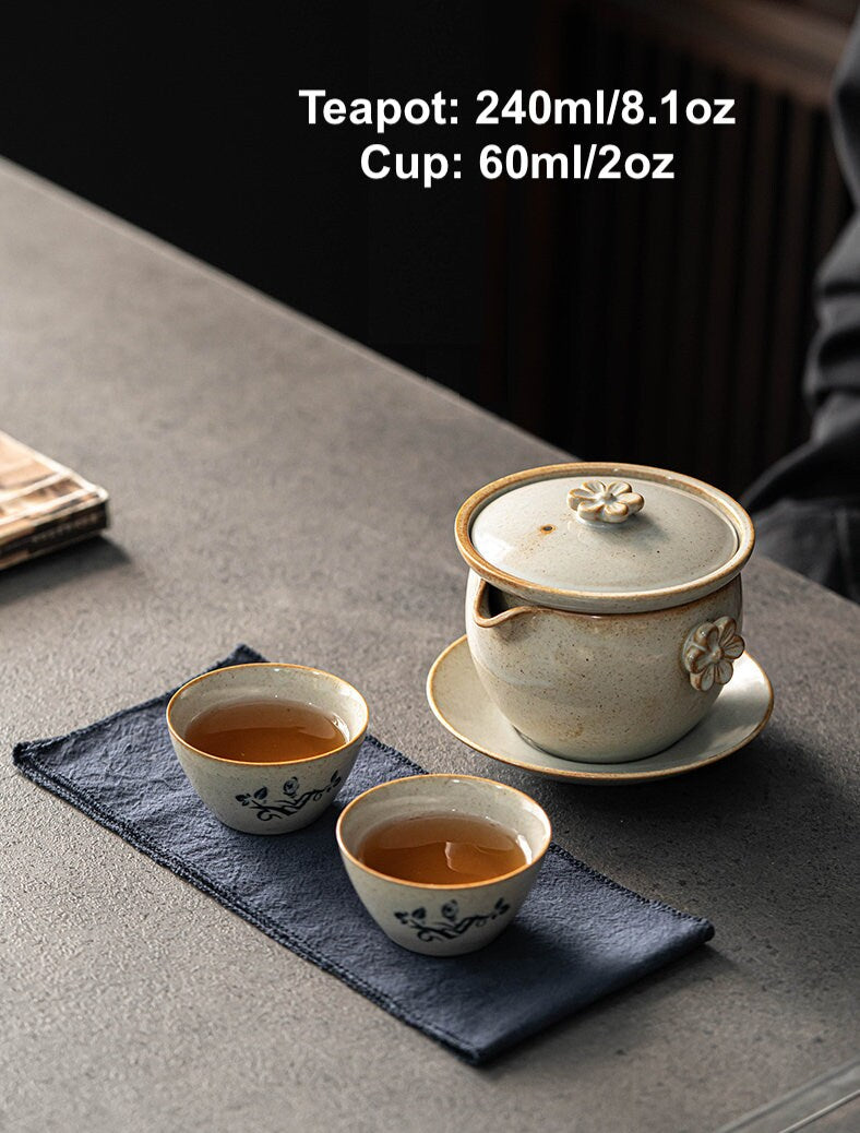 Retro Style Portable Tea Set, Travel Tea Set for Two, Infuser Teapot with Cups, loose leaf, Handmade, Gongfu Tea Lover Gift, Birthday Gift