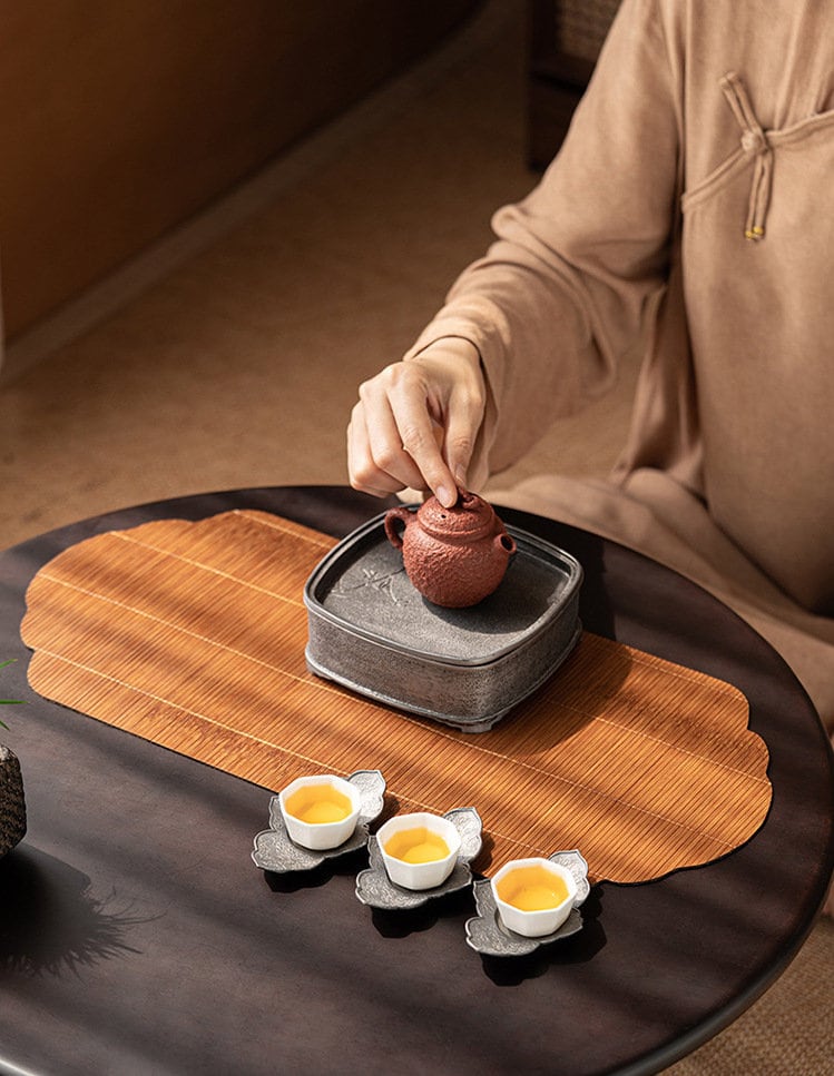 Natural Bamboo Tea Table Mat, Handmade Bamboo Tea Table Runner, Small Kungfu Tea Table Mat, Kungfu Tea Accessories, Tea Table Placemat