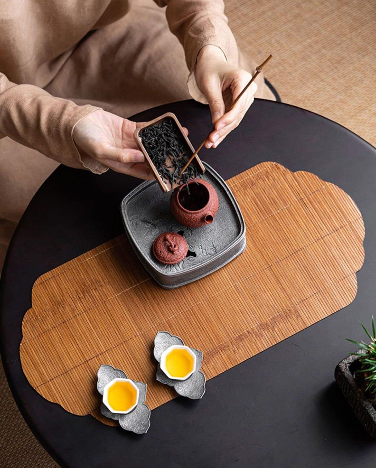 Natural Bamboo Tea Table Mat, Handmade Bamboo Tea Table Runner, Small Kungfu Tea Table Mat, Kungfu Tea Accessories, Tea Table Placemat