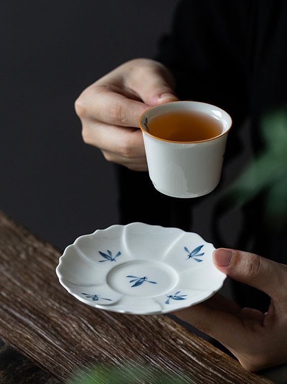 Hand Painted Orchid Cup Saucer, Kungfu Tea Cup Saucer, Gongfu Tea Ceremony Accessories