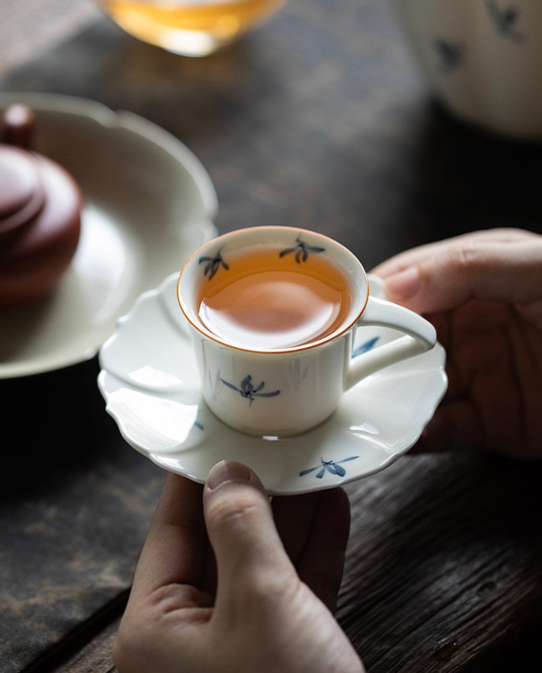 Hand Painted Orchid Cup Saucer, Kungfu Tea Cup Saucer, Gongfu Tea Ceremony Accessories