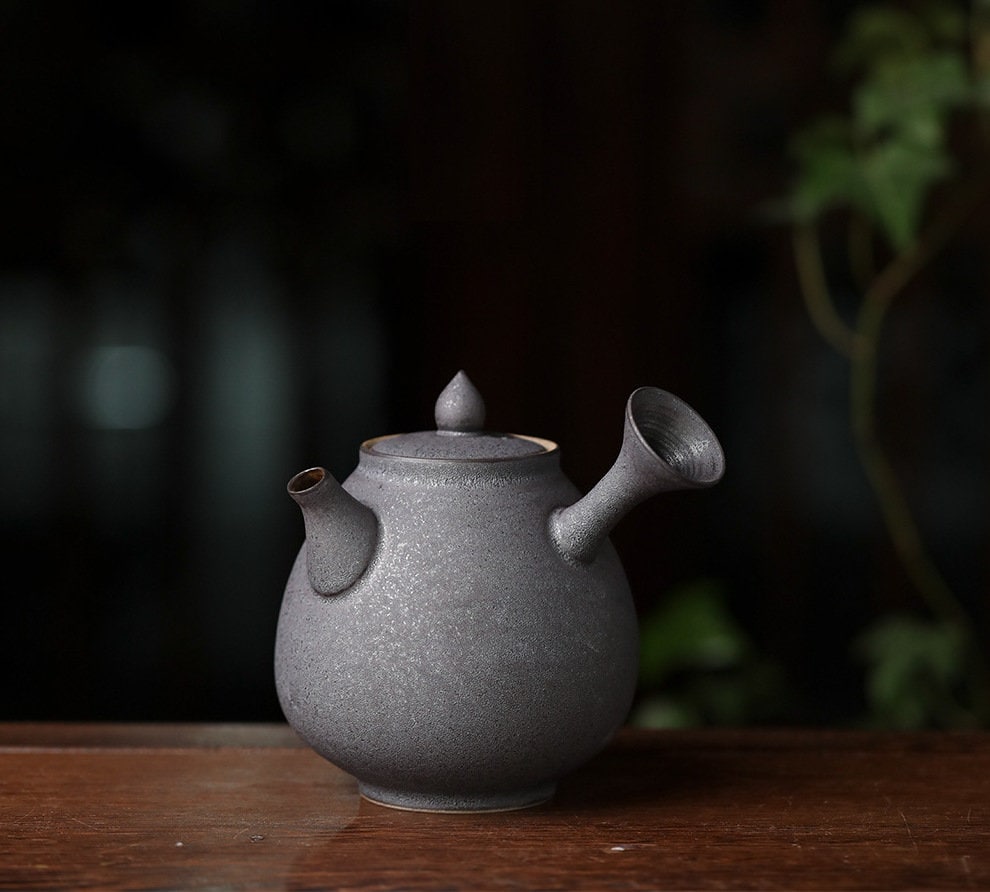 Stoneware Kyusu Teapot Set, Jingdezhen Handmade Kungfu Tea Set - 1 teapot, 4 cups and 1 pitcher, Gongfu Tea Ceremony Set, Gift to Tea Lovers