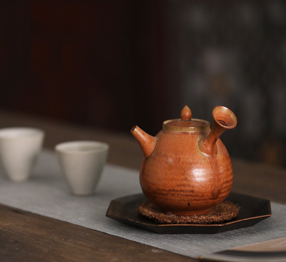 Stoneware Kyusu Teapot Set, Jingdezhen Handmade Kungfu Tea Set - 1 teapot, 4 cups and 1 pitcher, Gongfu Tea Ceremony Set, Gift to Tea Lovers