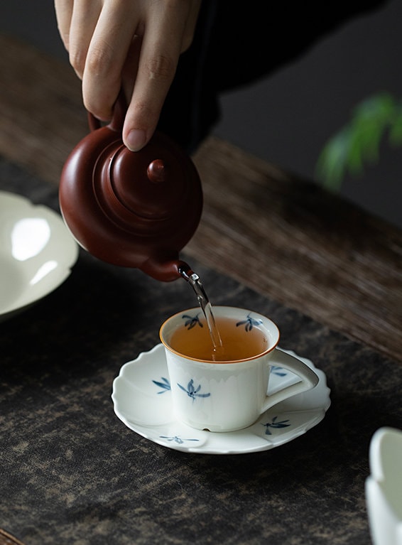 Hand Painted Orchid Cup Saucer, Kungfu Tea Cup Saucer, Gongfu Tea Ceremony Accessories