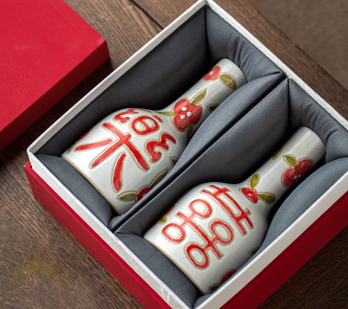 Double happiness small vase, Wedding gift vase, housewarming gift, Hand painted Flower Vase, Kungfu Tea Table Vase, 3 styles, Home Decor