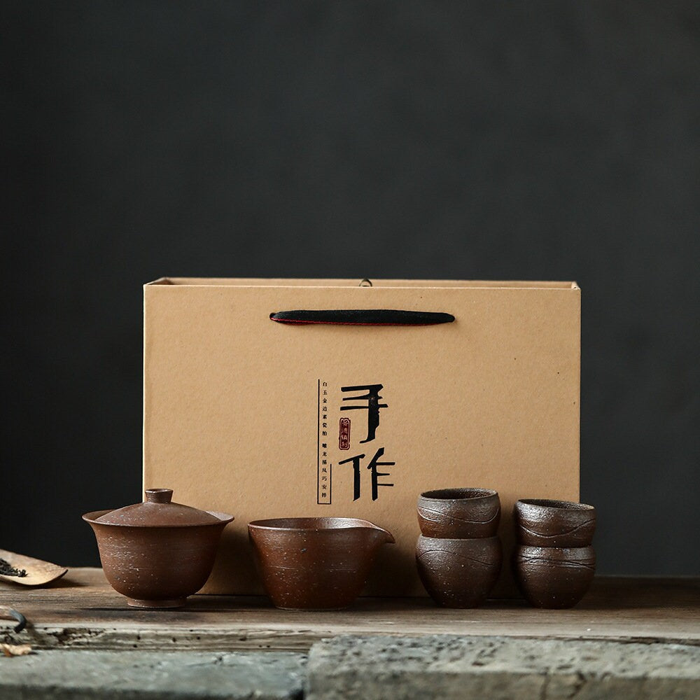 HANDMADE Stoneware Gaiwan Set, Handmade, Wood-fired, Natural Glaze, Jingdezhen Kungfu Teapot Set, Gaiwan, Gongfu Tea Lovers Gift