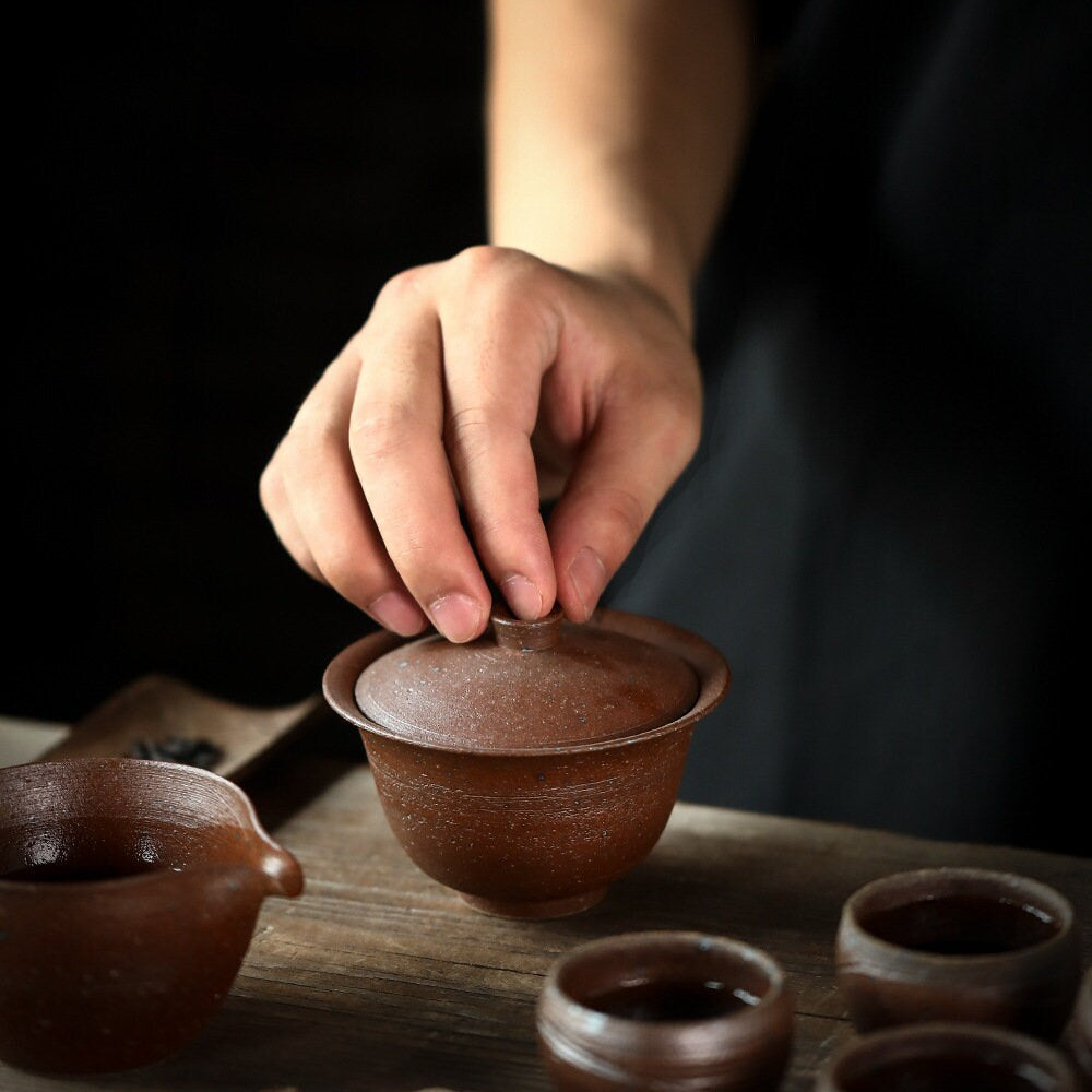 HANDMADE Stoneware Gaiwan Set, Handmade, Wood-fired, Natural Glaze, Jingdezhen Kungfu Teapot Set, Gaiwan, Gongfu Tea Lovers Gift