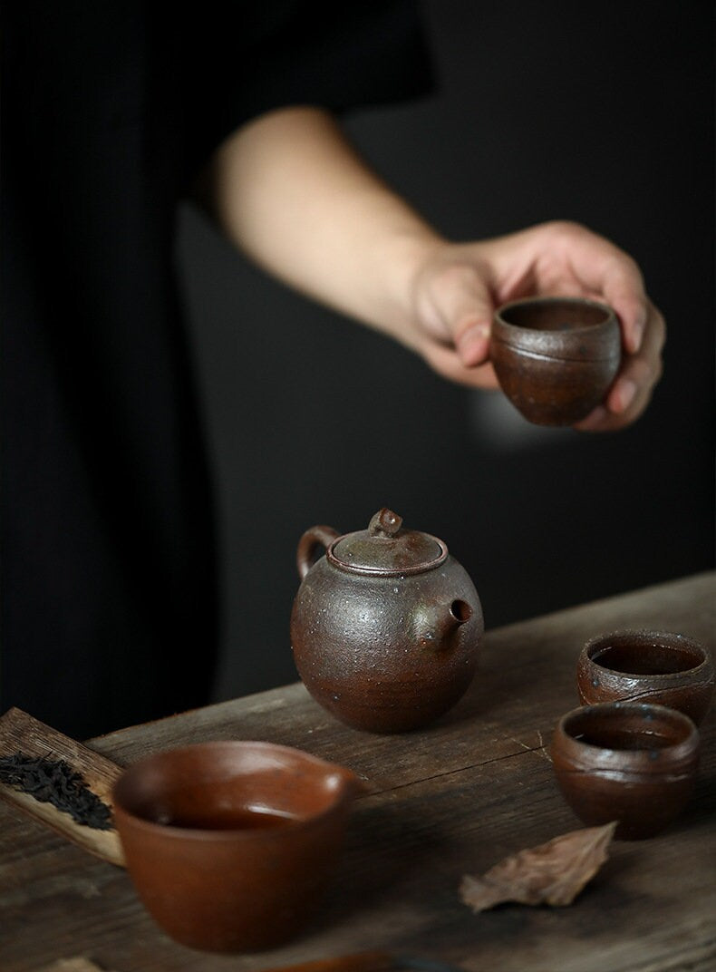 HANDMADE Stoneware Gaiwan Set, Handmade, Wood-fired, Natural Glaze, Jingdezhen Kungfu Teapot Set, Gaiwan, Gongfu Tea Lovers Gift