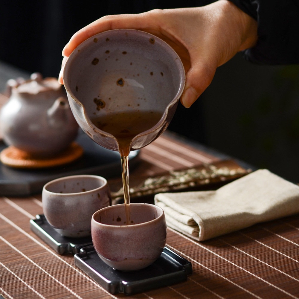 Pink Ice Crackle Glaze Kungfu Tea Set, Handmade, Jingdezhen Teapot Set - 1 Teapot, 1 Fairness Cup and 4 Cups, Gongfu Tea Lovers Gift